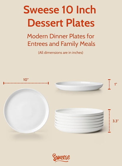 Sweese 10 Inch Porcelain Dinner Plates, Dishwasher Safe, Scratch-Resistant - Image 2