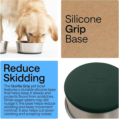 GORILLA GRIP Dog Bowls, Food Grade 304 Stainless Steel, Holds 4 Cups Each Food - Image 3