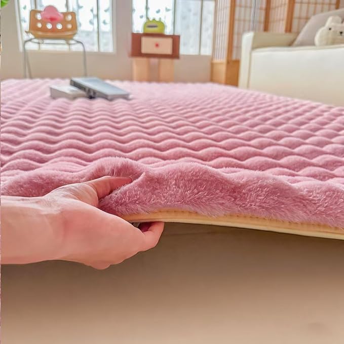 Dusty Rose Rabbit Plush Rug 5'x8', Fluffy Faux Fur Shaggy Area Rug - Image 8