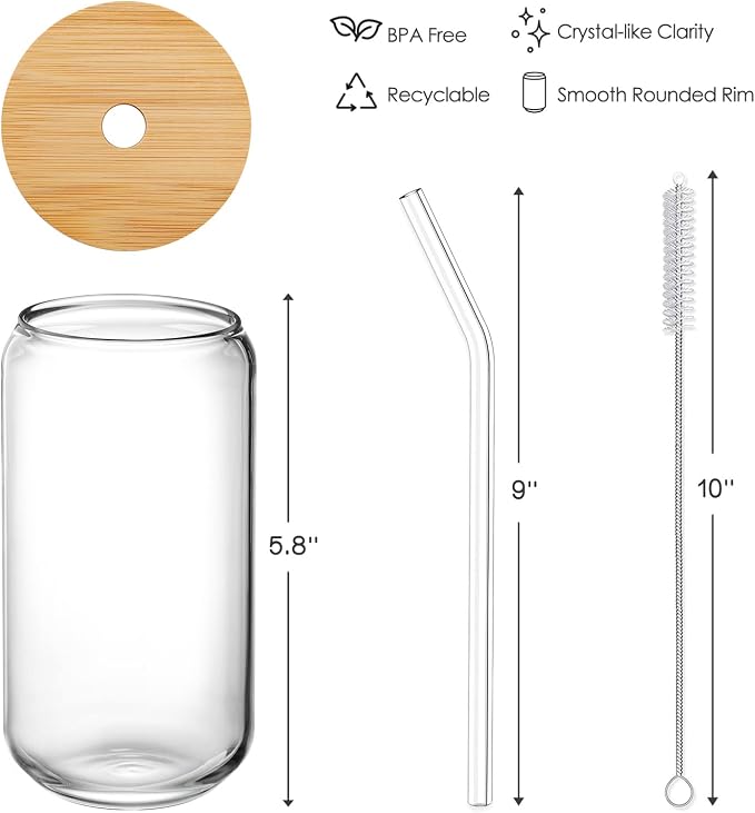 NETANY 1 Pack Glass Cups with Bamboo Lids and Straws 16 oz, Gifts - Image 7