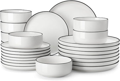 MALACASA Plates and Bowls Sets, 24 Pieces Modern Porcelain Dinnerware Set by MALACASA