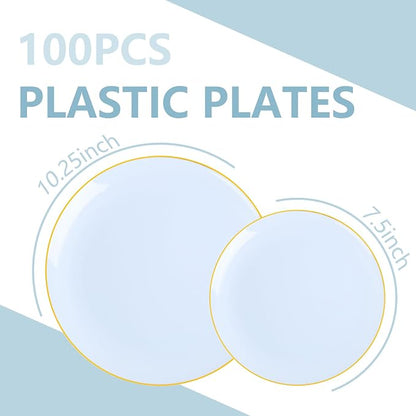 PULOTE 100PCS Blue Plastic Plates - Image 2