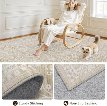 6x9 Area Rugs for Living Room: Vintage Boho Neutral Washable Rug Indoor Soft - Image 4