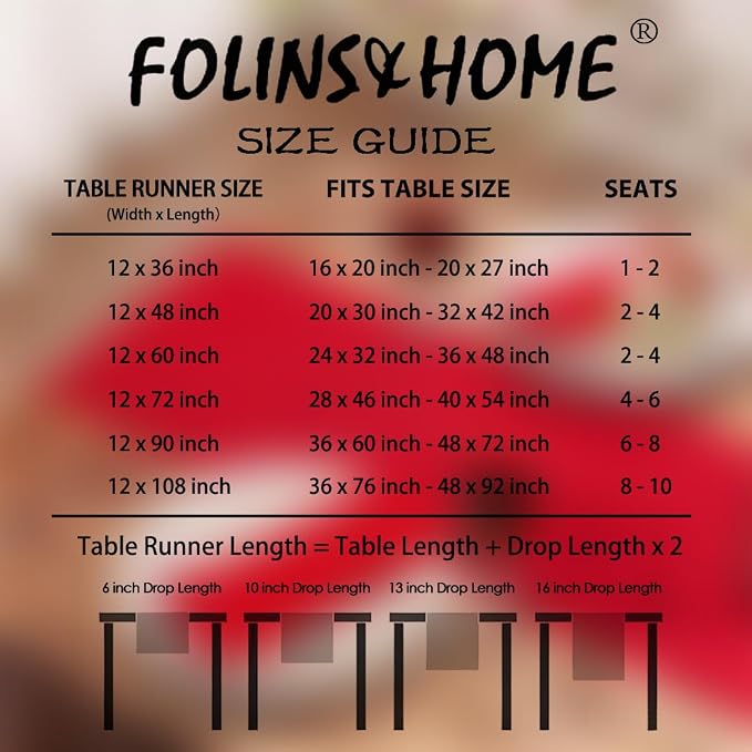 FOLINS&HOME Red Waterproof Decorative Table Runner 48 Inches Long | 210GSM - Image 6