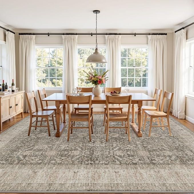 Area Rugs 9x12 Living Room: Vintage Boho Neutral Washable Rug Indoor Soft Large - Image 3
