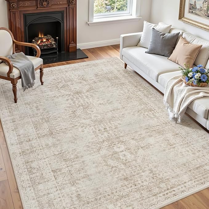 3x5 Area Rugs for Living Room: Vintage Boho Neutral Washable Rug Indoor Soft - Image 3