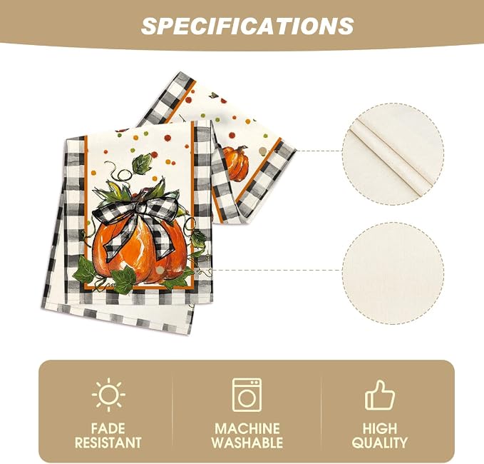 Artoid Mode 210 GSM Fall Table Runner 13x48 Inch Home Party Decor | Pumpkin Bow - Image 5