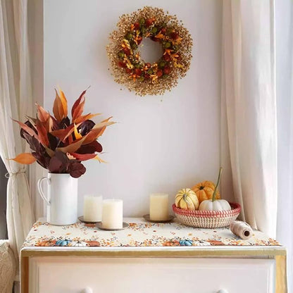 Orange Blue Pumpkin Fall Table Runner 120 Inches Long, Thanksgiving Eucalyptus - Image 3