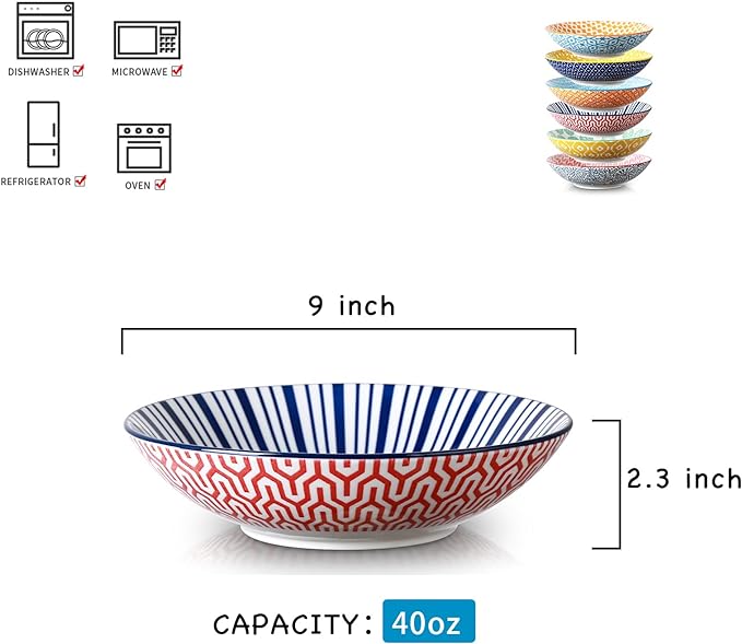 Selamica Porcelain 40oz Large Bowls 9 inch Big Pasta Salad Bowls, Microwave and - Image 2