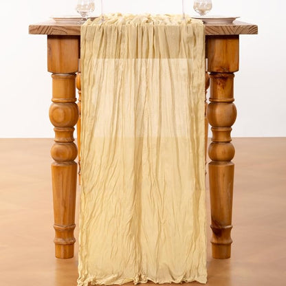 DeZerlor Champagne Cheesecloth Table Runners 4 Pack Summer Boho Runners | - Image 5