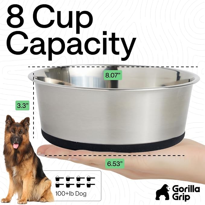 GORILLA GRIP Dog Bowl, Holds 8 Cups, Food Grade 304 Stainless Steel Food and - Image 4