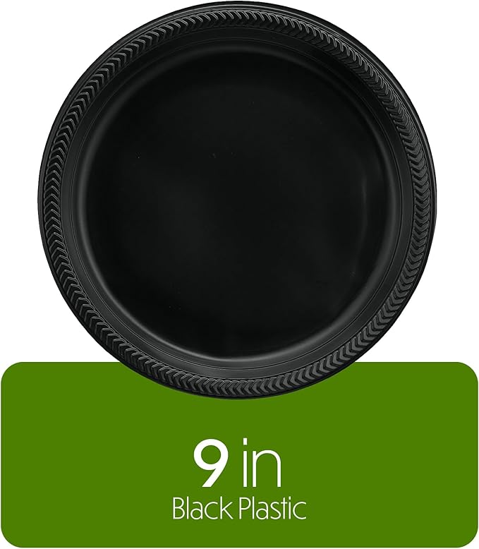 PLASTICPRO 100 PCS Black Plastic Plates Light Weight 9 Inch Plastic Dinner - Image 5