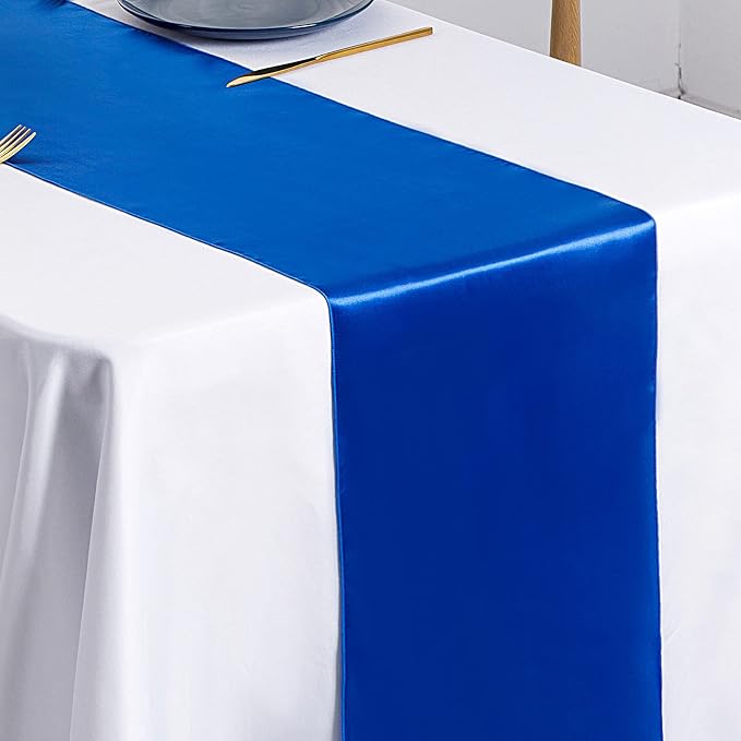 SiinvdaBZX 12 Pcs Royal Blue Satin Table Runner 12 x 108 inches Long | Bright - Image 5