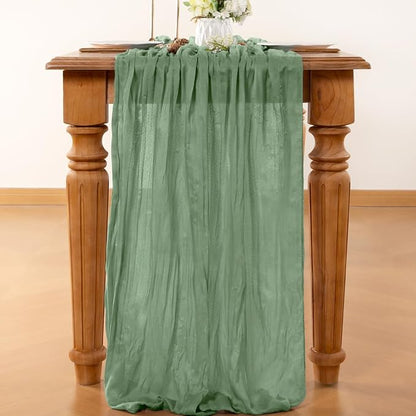 Sage Cheesecloth Table Runner 160 Inches 14 Ft Gauze Table Runner | Summer Boho - Image 2