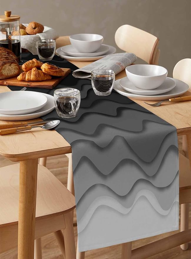 Grey Ocean Table Runners 60 Inches Long, Cotton Linen Fabric Table Runner - Image 3