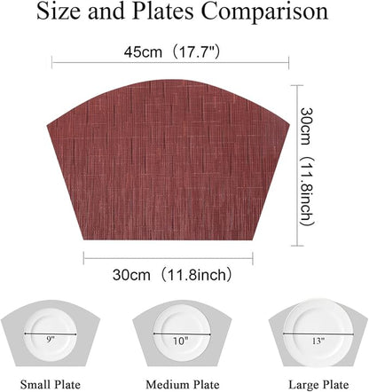 SHACOS Small Round Table Placemats Set of 4 Wedge Placemats Burgundy Red Heat - Image 3