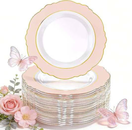 60pcs Pink Plastic Plates by WDF