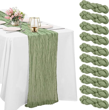 10 Pack Sage Green Cheesecloth Table Runner 10FT Boho Gauze Fabric Table Runner by HAISIWLKJ