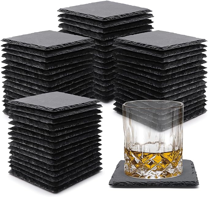 VIBRATITE 60 Pack 4 Inch Square Black Slate Drink Coasters | Laser Engraving by VIBRATITE