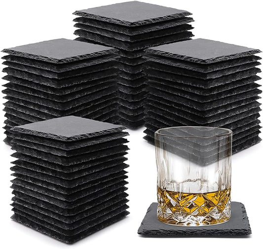 VIBRATITE 60 Pack 4 Inch Square Black Slate Drink Coasters | Laser Engraving by VIBRATITE
