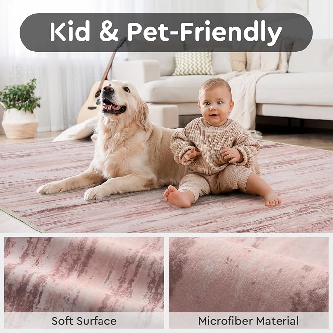tchdio Pink Rug-6x9 Area Rugs for Living Room, Ultra Soft Washable Rugs for - Image 4