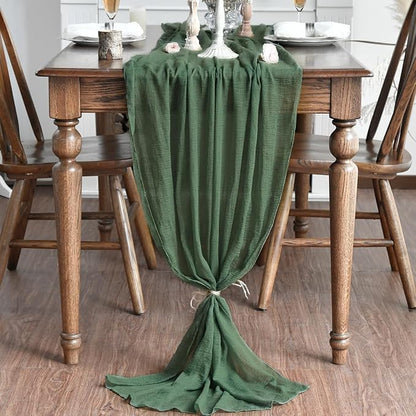Artoid Mode Boho Forest Green Gauze 6 Pieces Wedding Table Runner, 120 Inch - Image 4
