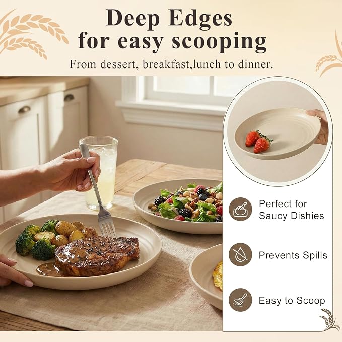 Kitchen Plates Set for 8, Wheat Straw Plate 9 Inch, Unbreakable Party Plates - Image 5