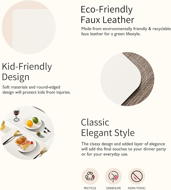 Maxpearl Faux Leather Placemats Set of 4, Ivory White | Waterproof - Image 6