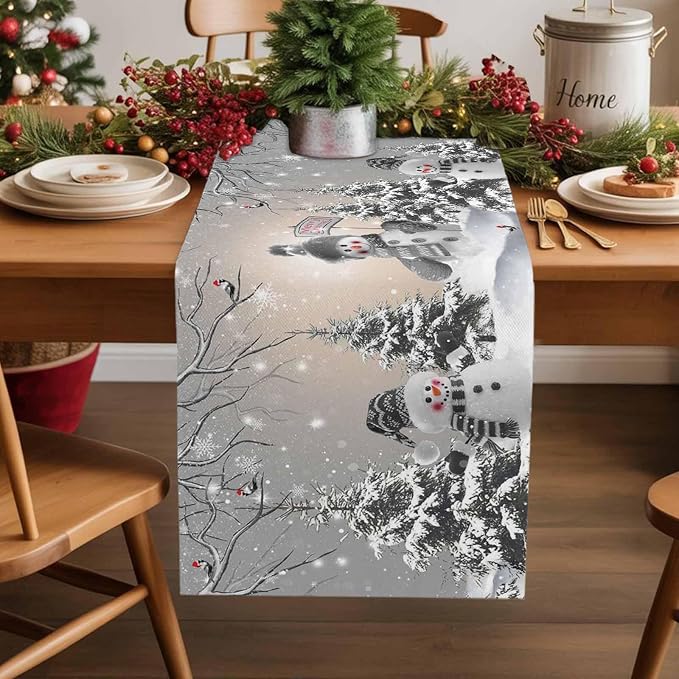 Christmas Snowman Table Runners 72 Inches Long, Cotton Linen Fabric Snowflake - Image 5