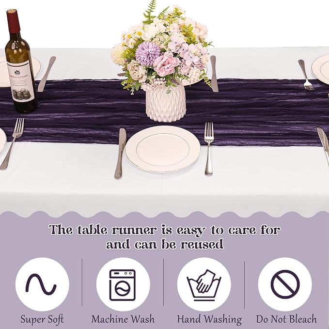 10 Pack Dark Purple Cheesecloth Table Runner 6FT Boho Gauze Fabric Table Runner - Image 4