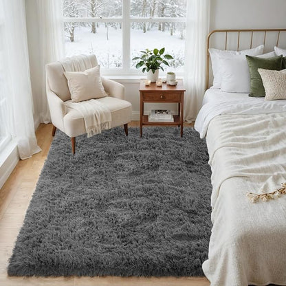4x6 Area Rugs for Living Room Rug: Soft Fluffy Shag Gray Rugs for Bedroom - Image 9