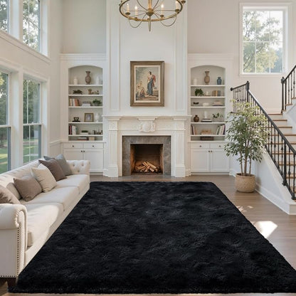 5x7 Black Area Rugs for Living Room, Large Fluffy Shag Bedroom Rugs Non-Slip - Image 2