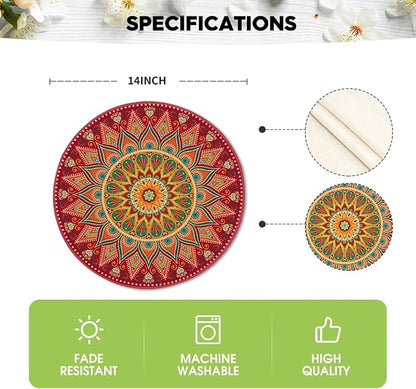 Artoid Mode Red Mandala Round Placemats Set of 4, 14 Inch Seasonal Spring - Image 6