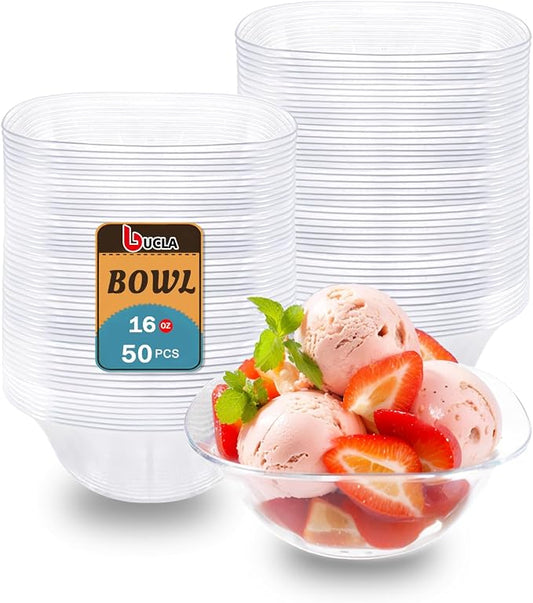 bUCLA 50Pack Clear Plastic Serving Bowls - 16oz Disposable Serving Bowls by BUCLA