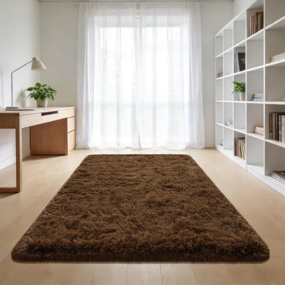 Andecor Shag Area Rug for Living Room, 8 x 10 Feet Coffee Soft Fluffy Indoor - Image 3