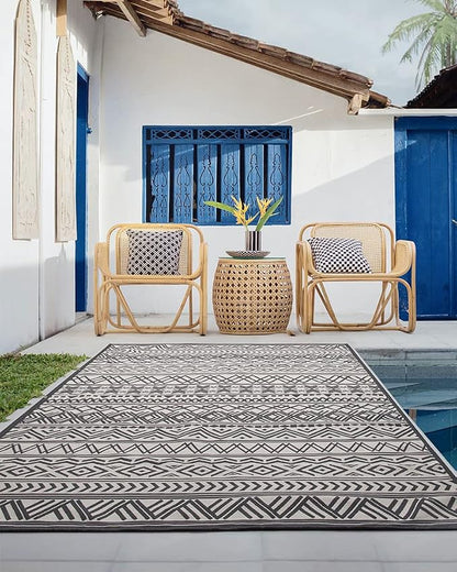 Outdoor Rug Carpet 6x9 ft, Flatweave Textured Outdoor Patio Rug Non Slip Indoor - Image 5