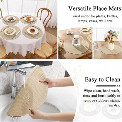 SHACOS 15 inch Round Braided Placemats Set of 4 Cotton Polyester Place Mats - Image 9