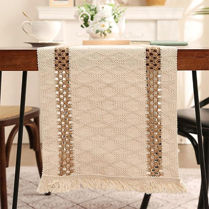 Boho Table Runners 120 Inches Long Farmhouse Macrame Table Runner Cotton Linen - Image 6