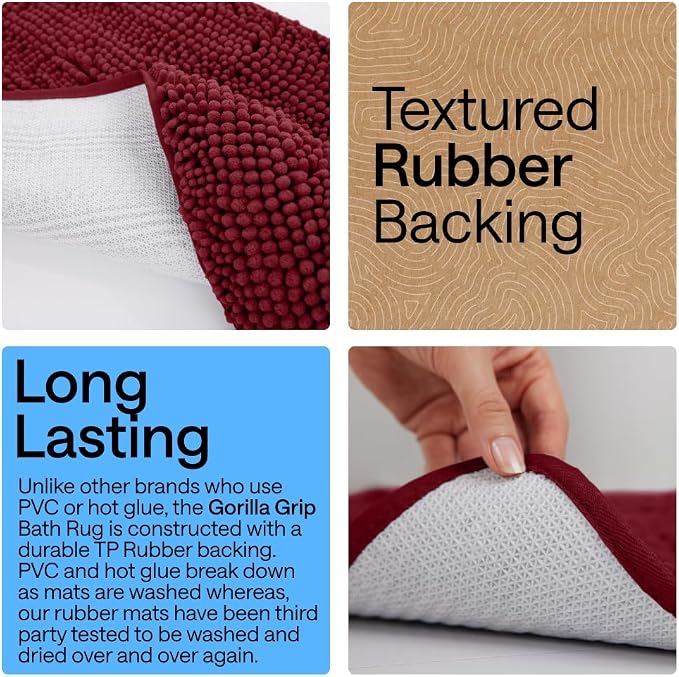 GORILLA GRIP Bath Rug Mat 30x20, Thick Soft Absorbent Chenille, Quick Dry - Image 3