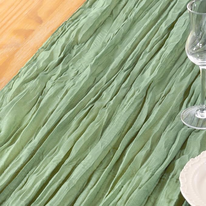 DeZerlor Sage Green Cheesecloth Table Runner 1 Pack Summer Boho Runner | - Image 7