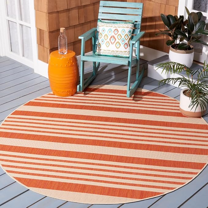SAFAVIEH Courtyard Collection 6'7'' Round Terracotta/Beige CY6062 Stripe by Unknown