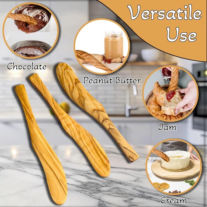 Olive Wood Butter Spreader, 6.8 Inch Handmade Butter Knife Set of 5 | Olive - Image 3