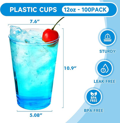 RACETOP 12 oz 100 Pack Disposable Plastic Cups, Disposable Clear Plastic Cups - Image 2