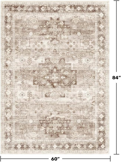 Hazo Haus Washable Neutral Farmhouse Living Room Rug, 5x7 Area Rugs - Image 2