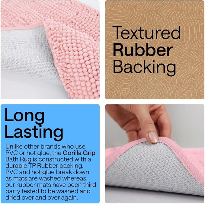 GORILLA GRIP Bath Rug Mat 60x24, Soft Absorbent Chenille, Quick Dry Microfiber - Image 3