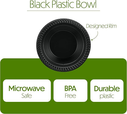 PLASTICPRO 100 PCS Black Plastic Bowls Light Weight 12 oz Plastic Soup Bowls - Image 5