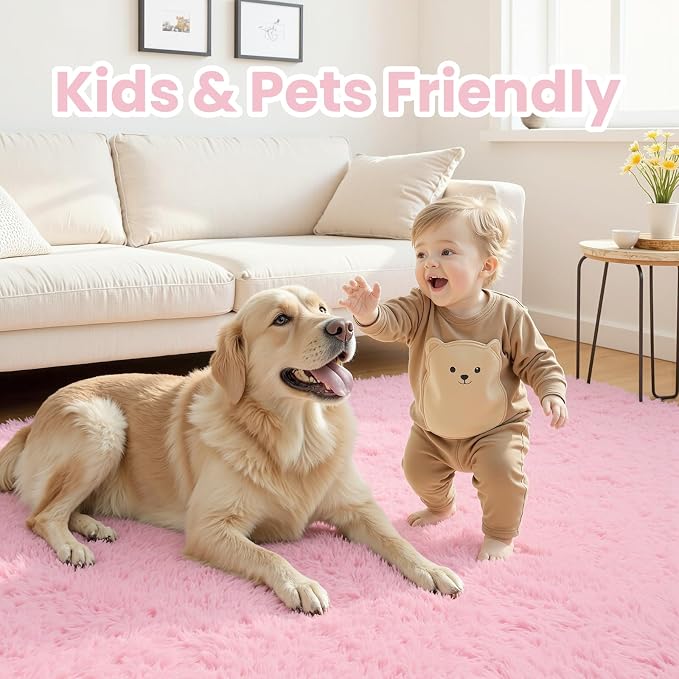 6x9 Area Rugs for Living Room Rug: Soft Fluffy Shag Light Pink Rugs for Bedroom - Image 3