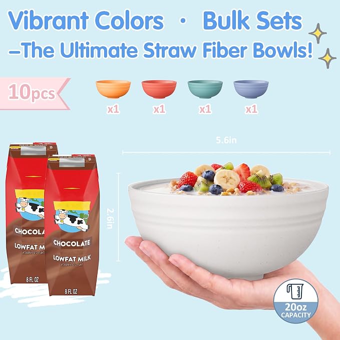Quatish 10 PCS Unbreakable Cereal Bowls, Dishwasher & Microwave Safe Wheat - Image 4