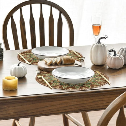 Artoid Mode Brown Yellow Mandala Round Placemats Set of 4, 14 Inch Seasonal - Image 4
