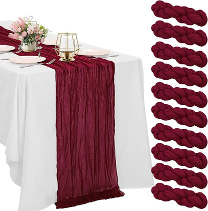 10 Pack Burgundy Cheesecloth Table Runner 6FT Boho Gauze Fabric Table Runner by HAISIWLKJ
